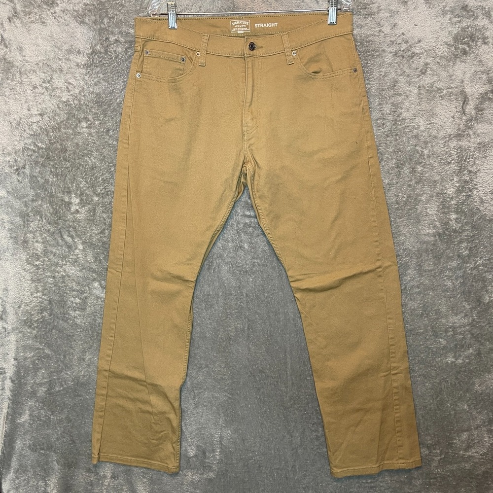 Signature Levis Mens Straight Leg Khaki Jean 36x32 Smart Casual Elevated Relaxed